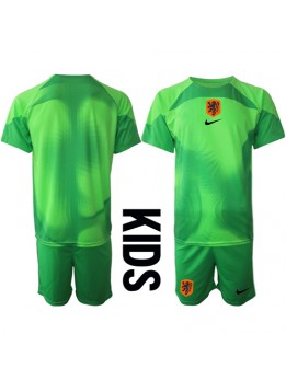 Nederländerna Målvakt Replika Hemmakläder Barn VM 2022 Kortärmad (+ byxor)